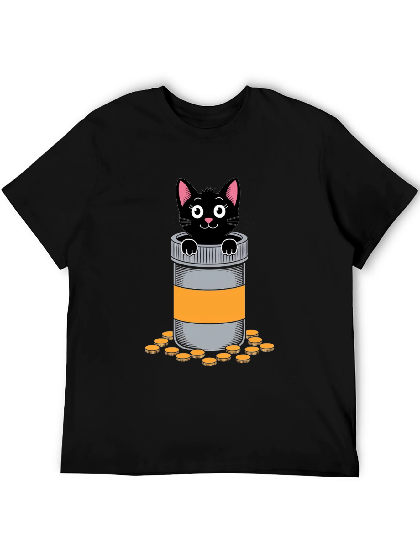 Cat in Pill Bottle Graphic T-Shirt