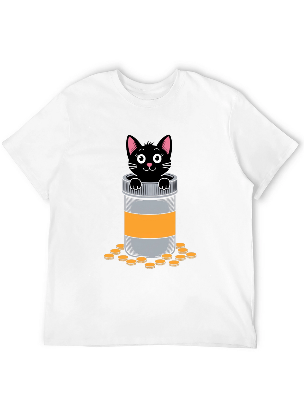 Cat in Pill Bottle Graphic T-Shirt