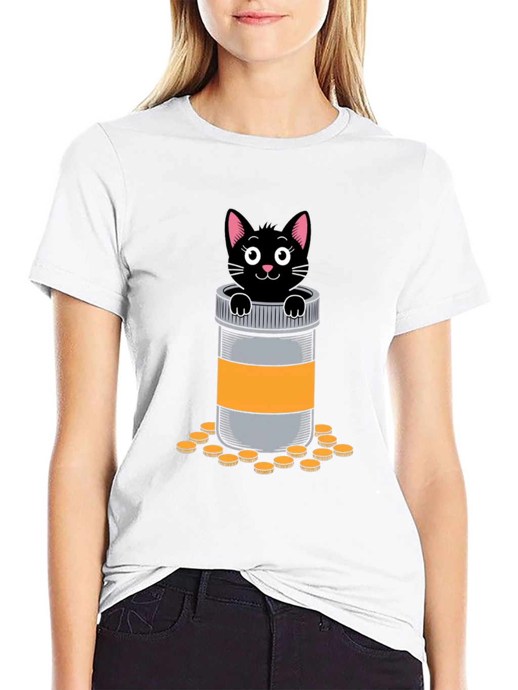 Cat in Pill Bottle Graphic T-Shirt