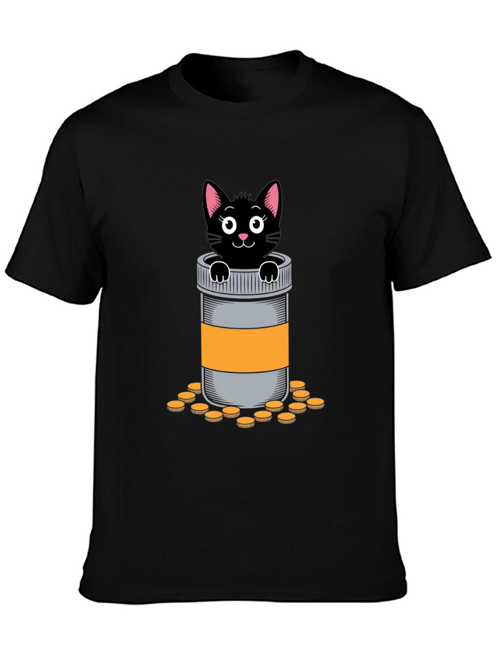 Cat in Pill Bottle Graphic T-Shirt