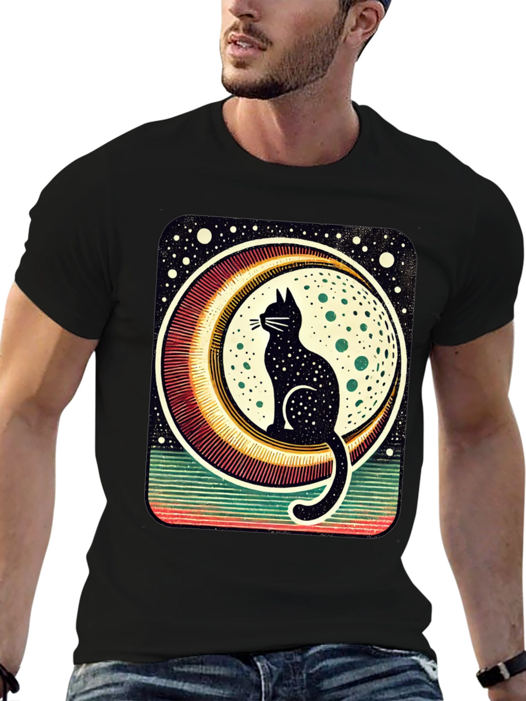 Black Cat Moon Graphic Tee - Stylish Unisex T-Shirt