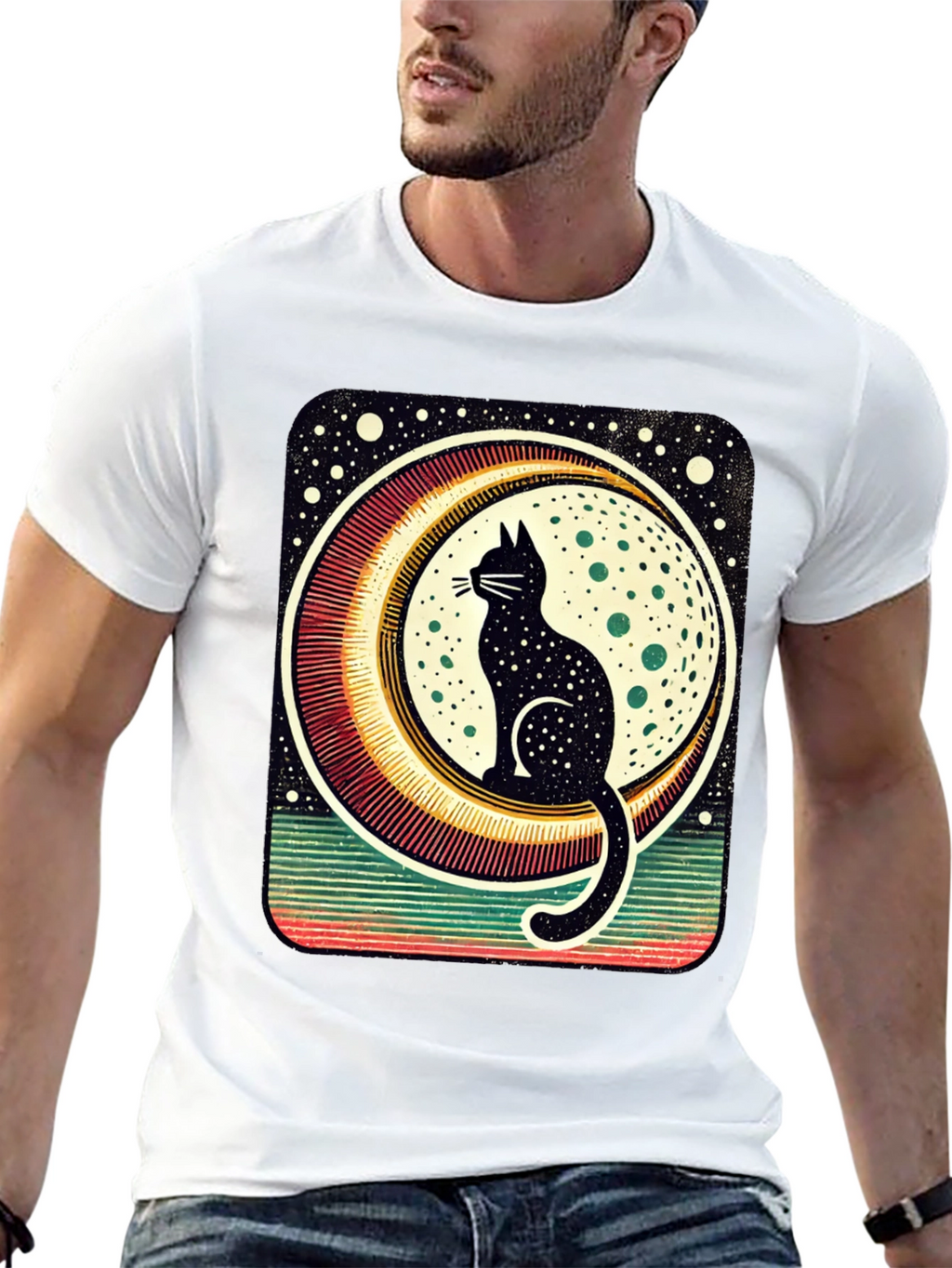 Black Cat Moon Graphic Tee - Stylish Unisex T-Shirt