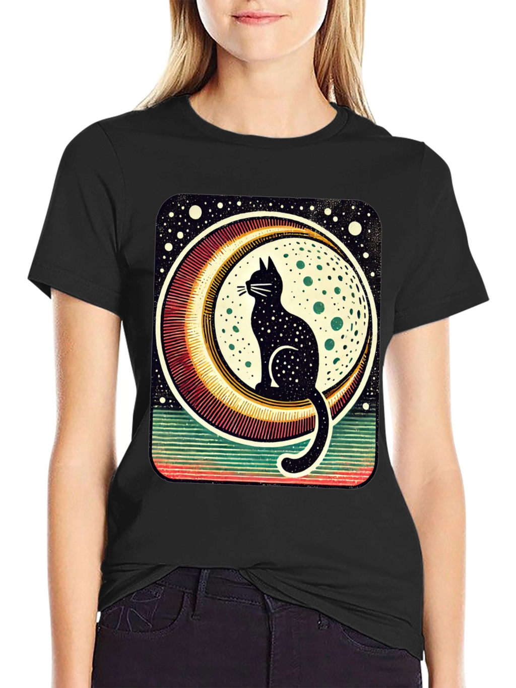 Black Cat Moon Graphic Tee - Stylish Unisex T-Shirt