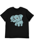 Cute Elephant Graphic Tee - Black Cotton T-Shirt