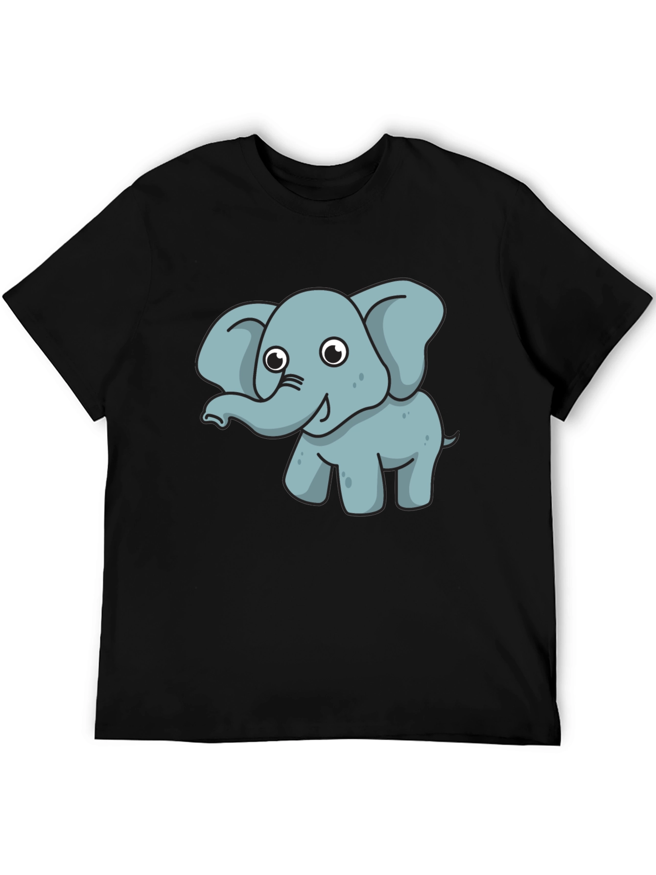 Cute Elephant Graphic Tee - Black Cotton T-Shirt