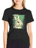 Rabbit Graphic Print Crew Neck Tee