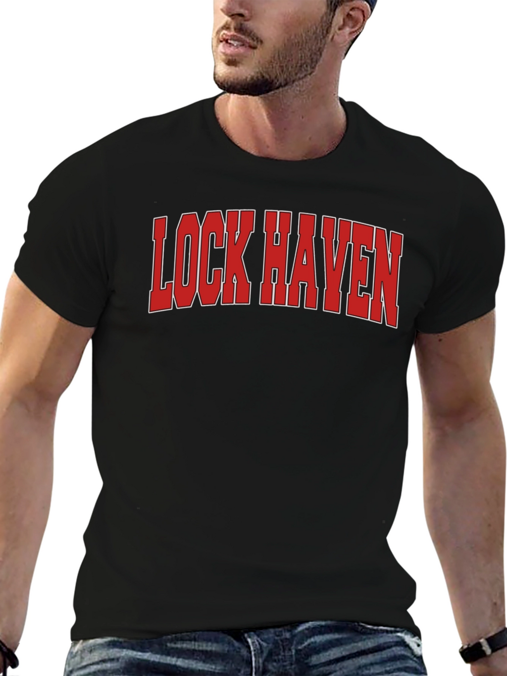 Lock Haven T-Shirt - Red Text Graphic Tee