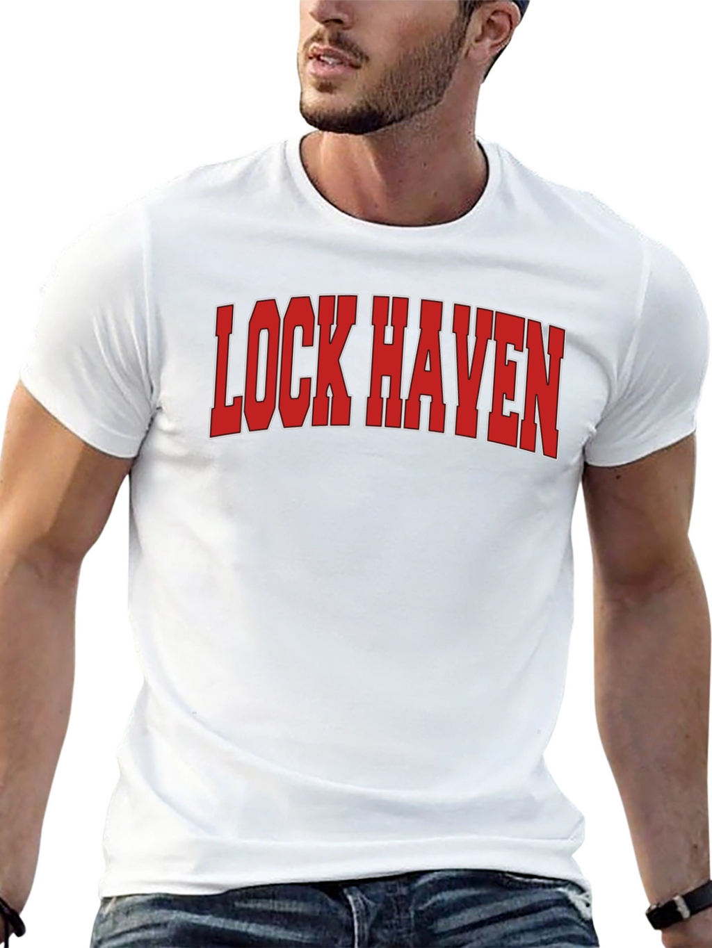Lock Haven T-Shirt - Red Text Graphic Tee