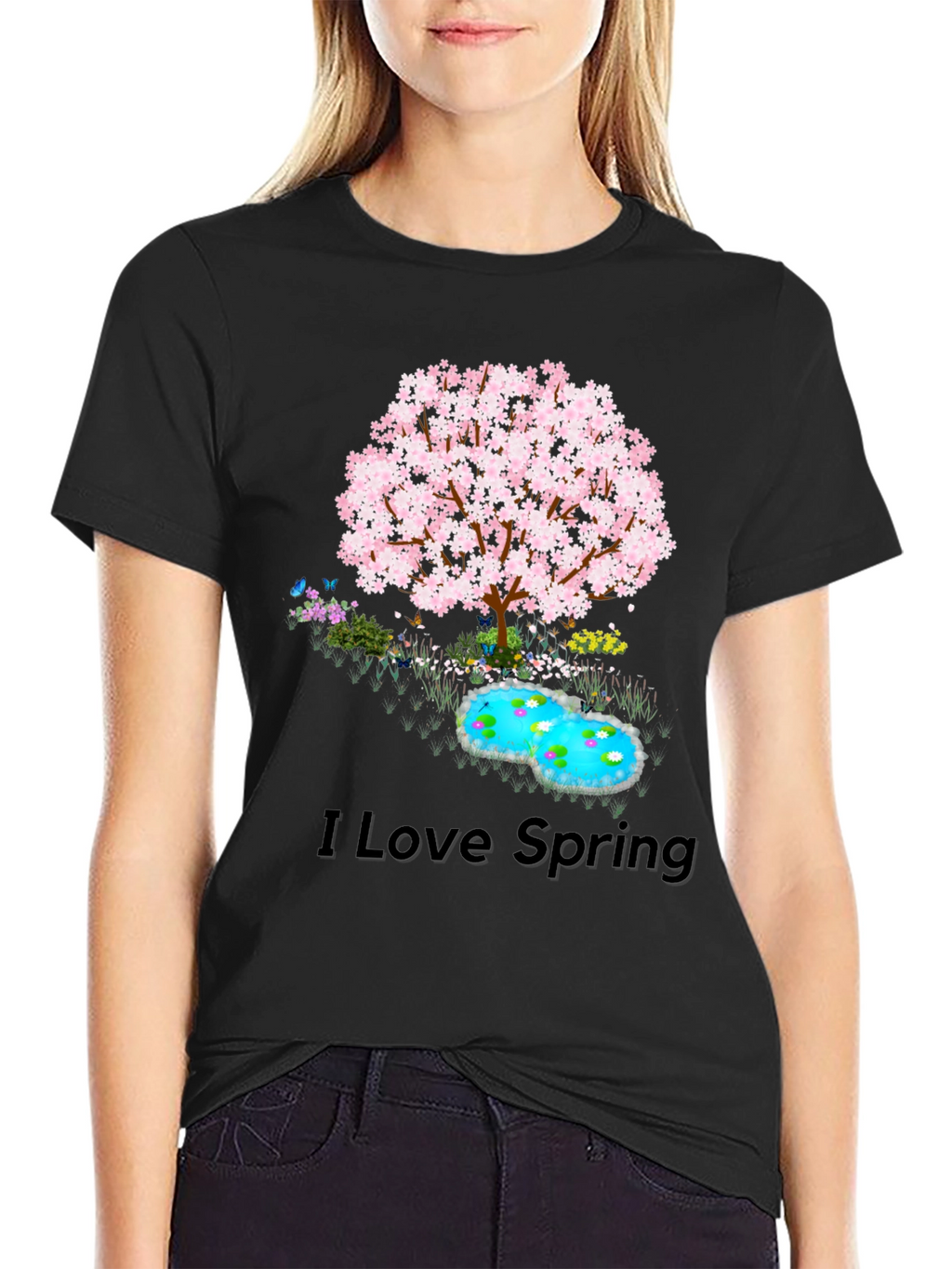 I Love Spring T-Shirt: Cherry Blossom Tree Pond
