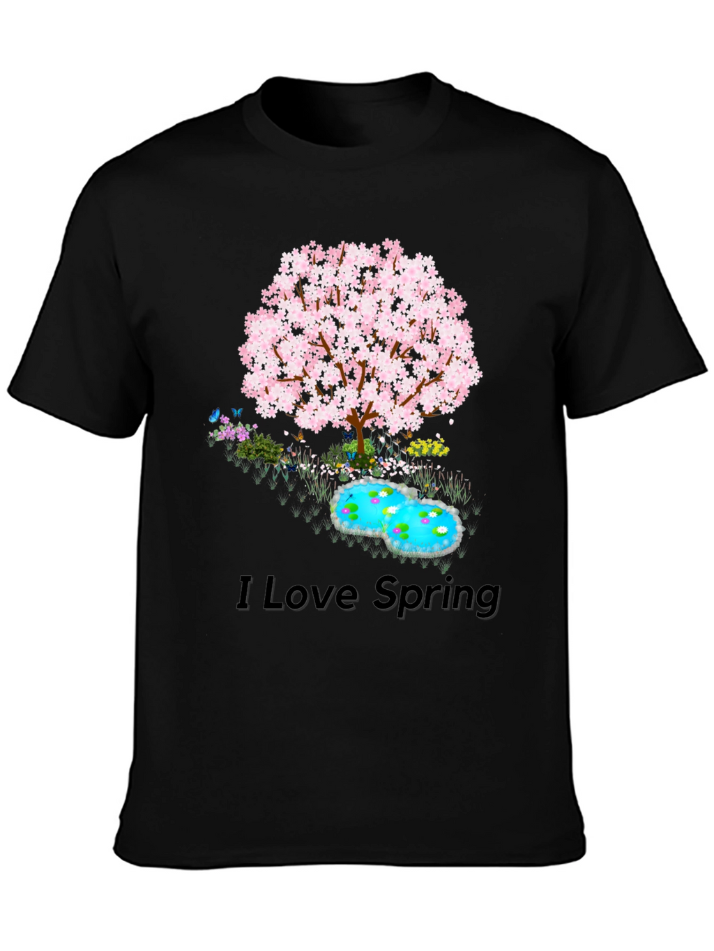 I Love Spring T-Shirt: Cherry Blossom Tree Pond