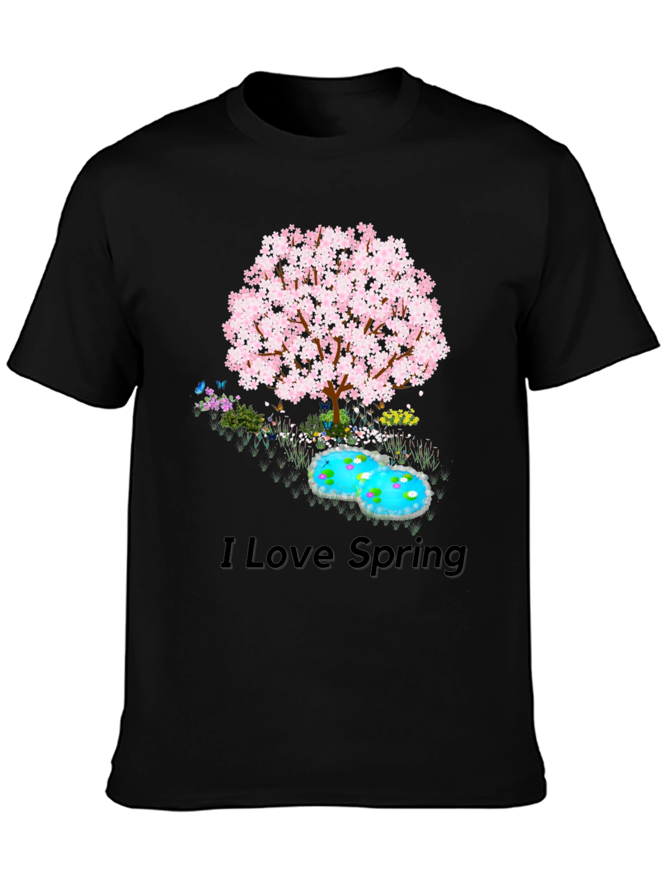 I Love Spring T-Shirt: Cherry Blossom Tree Pond