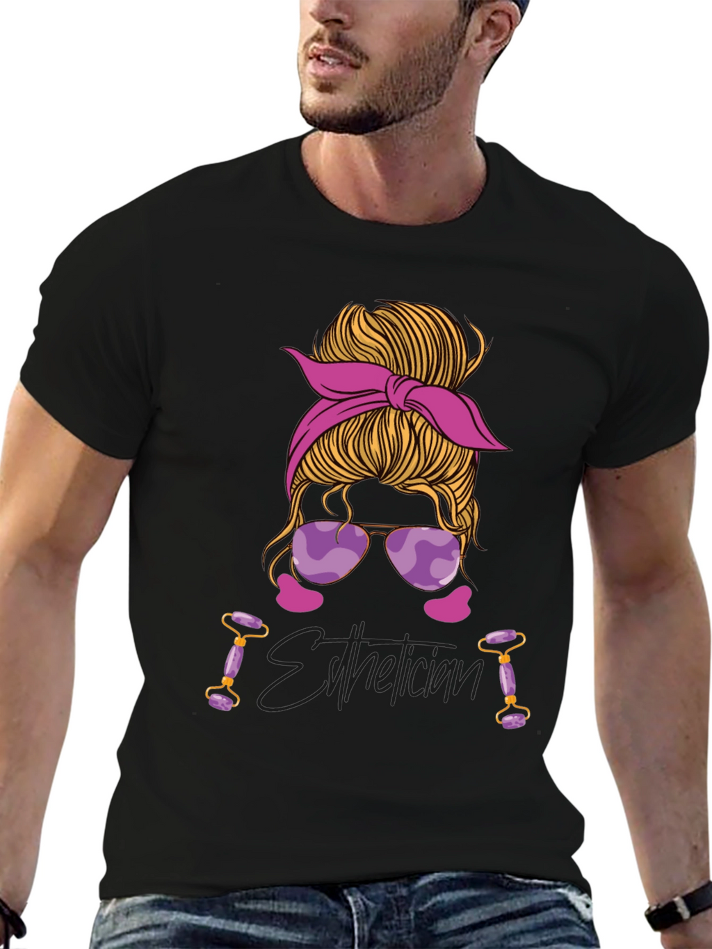 Esthetician Messy Bun Graphic T-Shirt