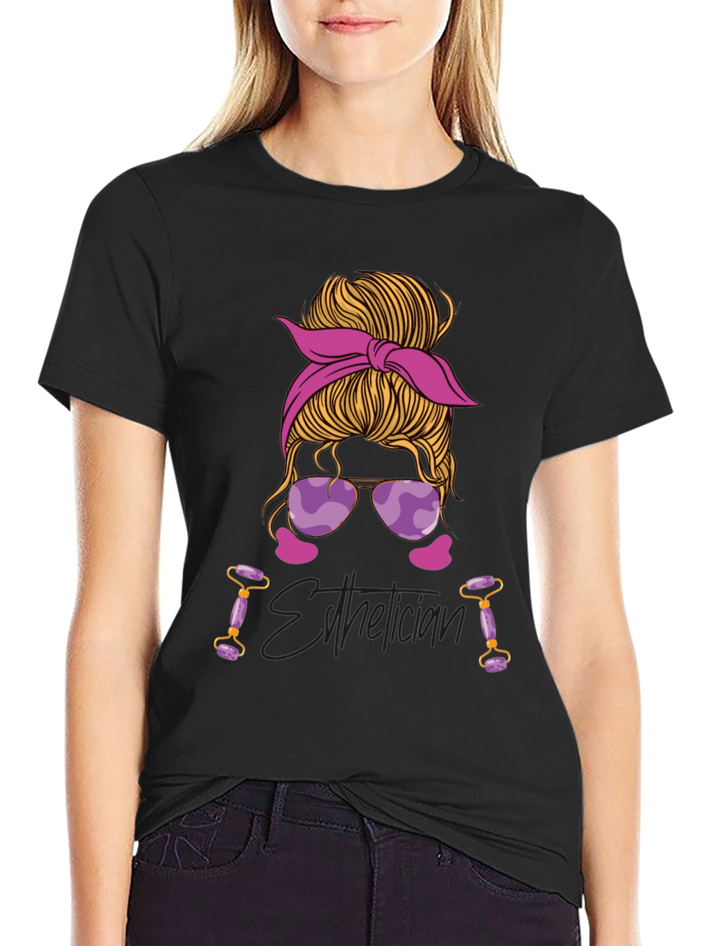 Esthetician Messy Bun Graphic T-Shirt