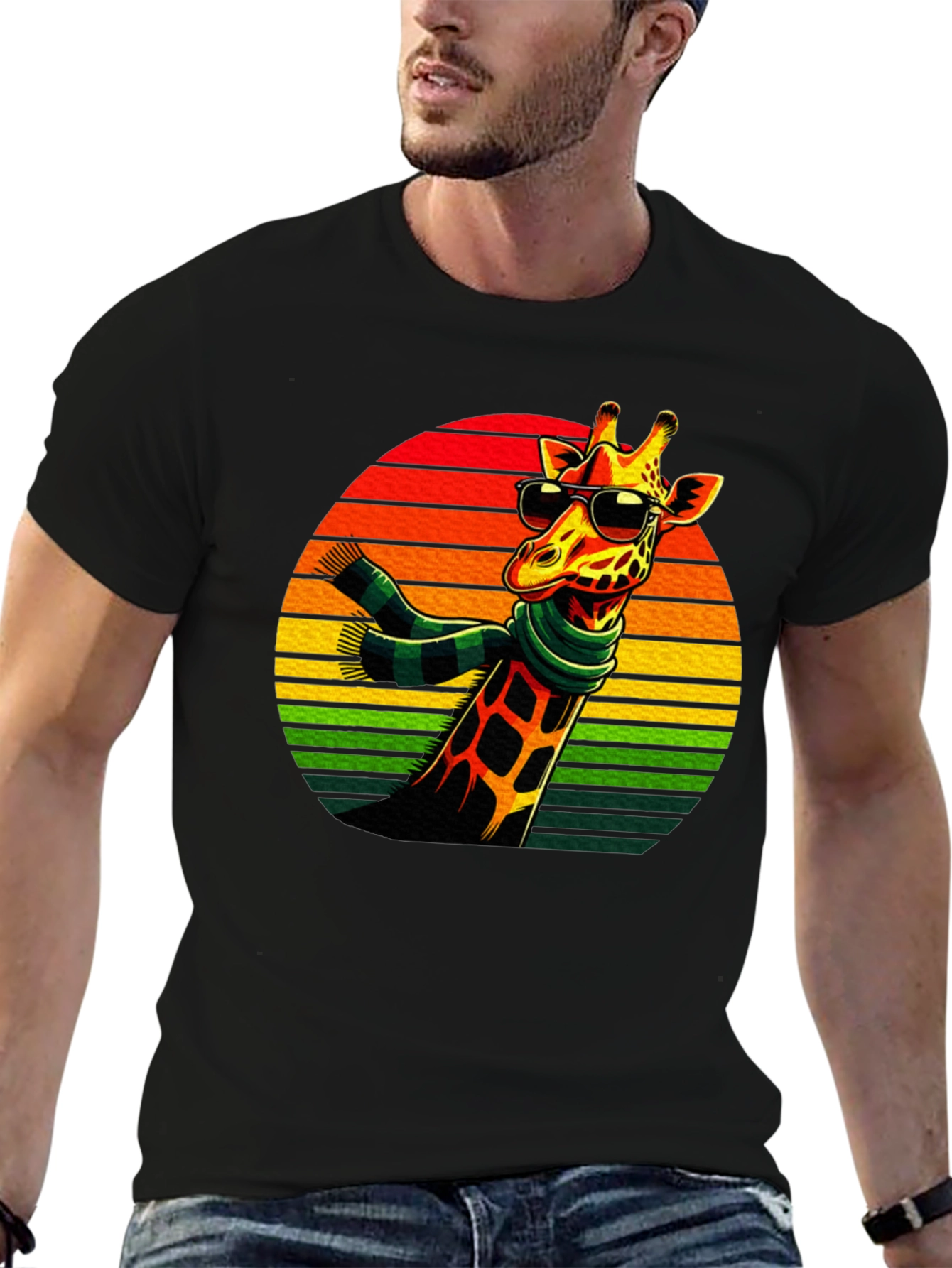 Cool Giraffe Retro Sunset T-Shirt