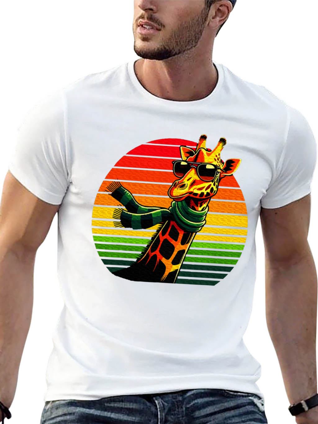 Cool Giraffe Retro Sunset T-Shirt