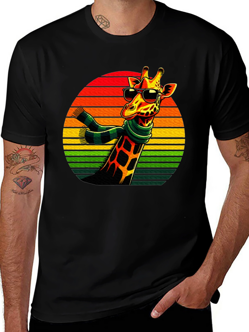 Cool Giraffe Retro Sunset T-Shirt