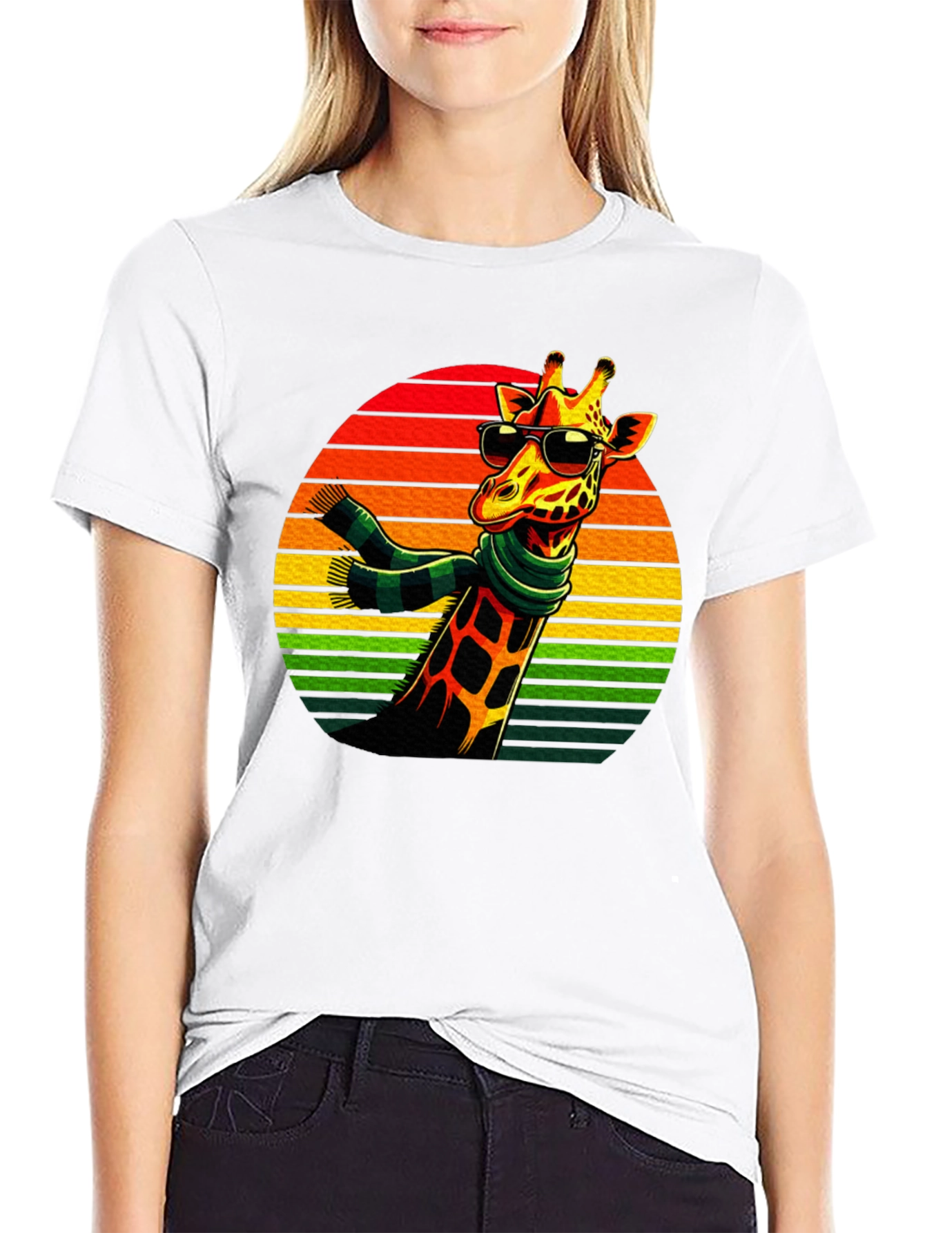 Cool Giraffe Retro Sunset T-Shirt
