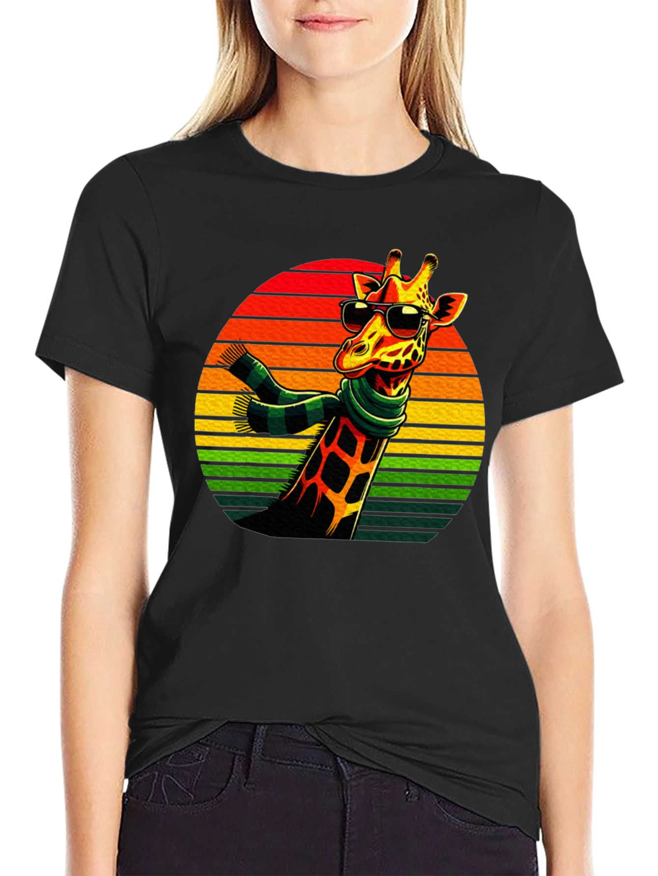 Cool Giraffe Retro Sunset T-Shirt