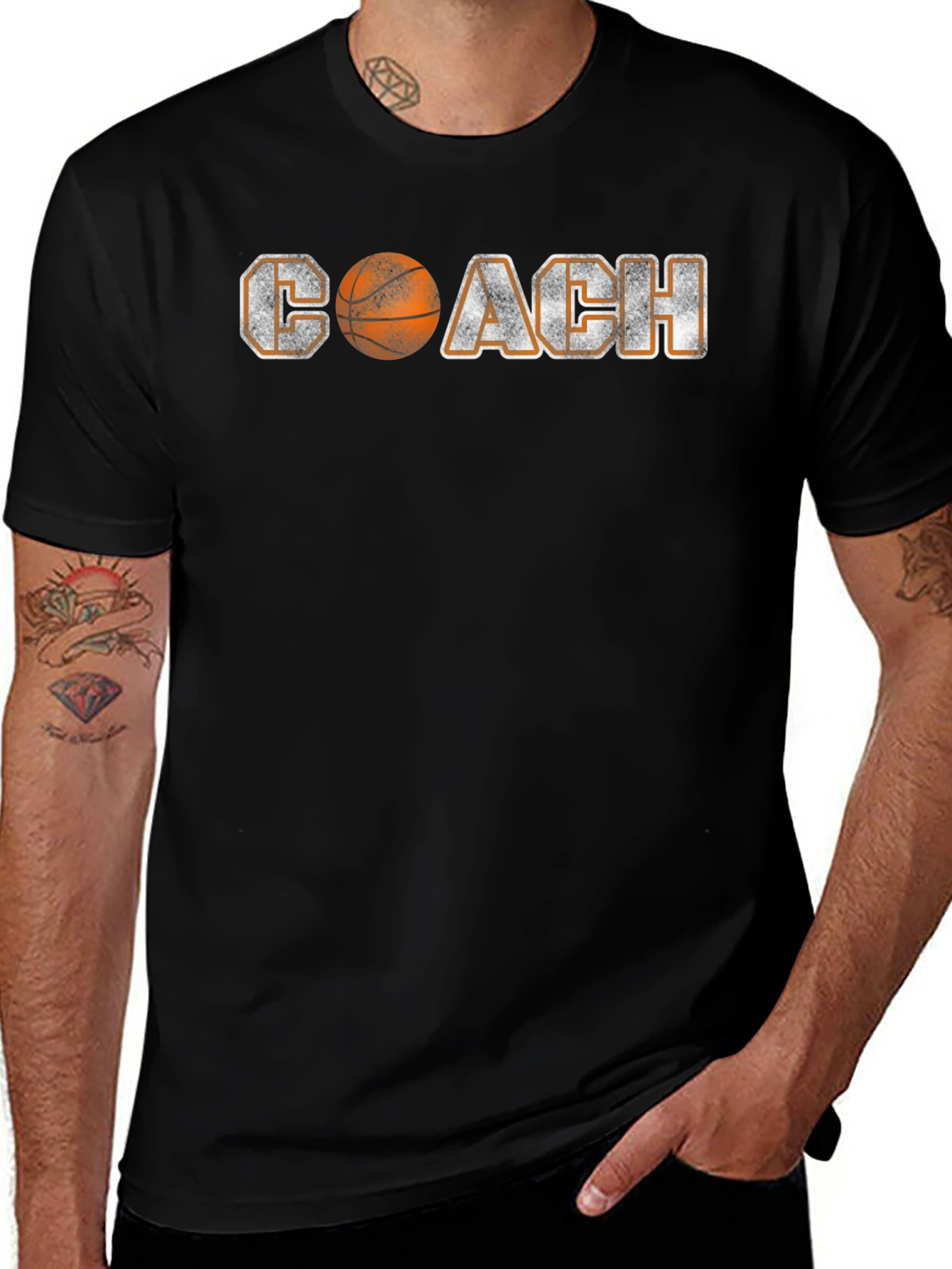 Basketball Coach Graphic Tee - Black Crew Neck Shirt