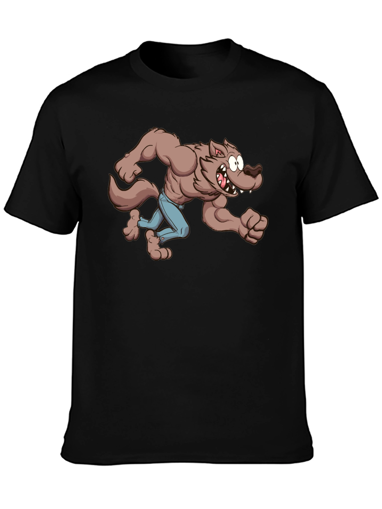 Cartoon Werewolf Graphic Tee - Black