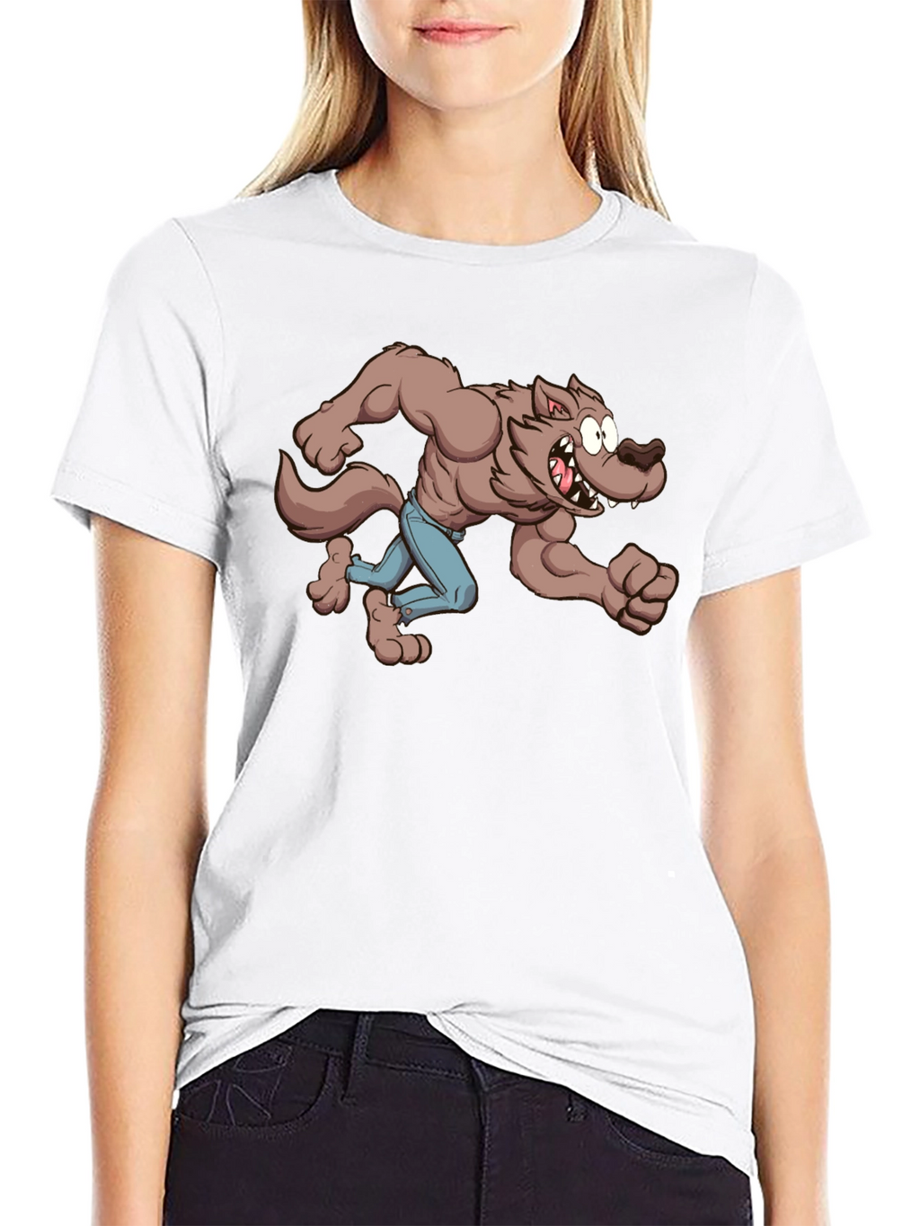 Cartoon Werewolf Graphic Tee - Black