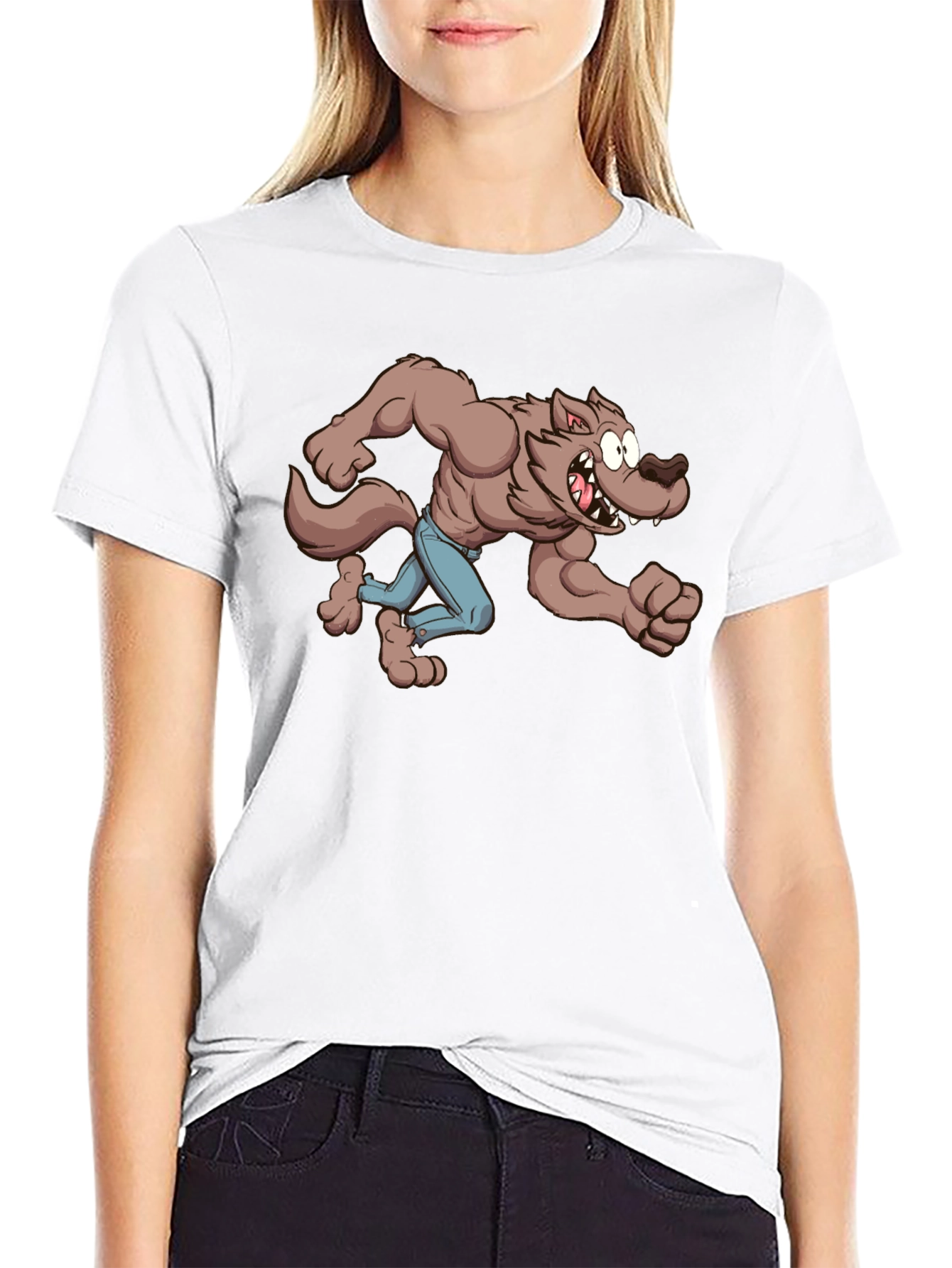 Cartoon Werewolf Graphic Tee - Black