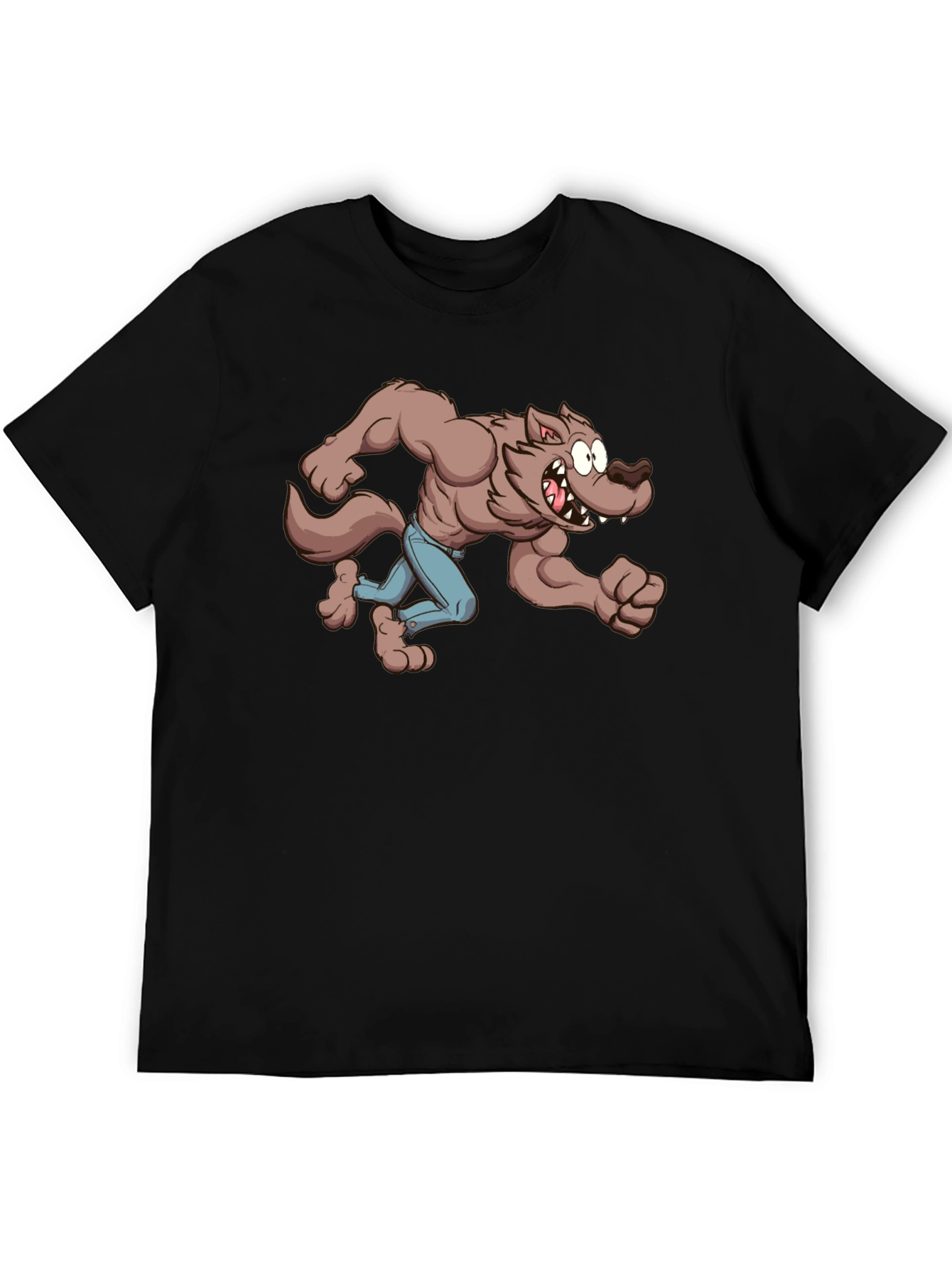 Cartoon Werewolf Graphic Tee - Black