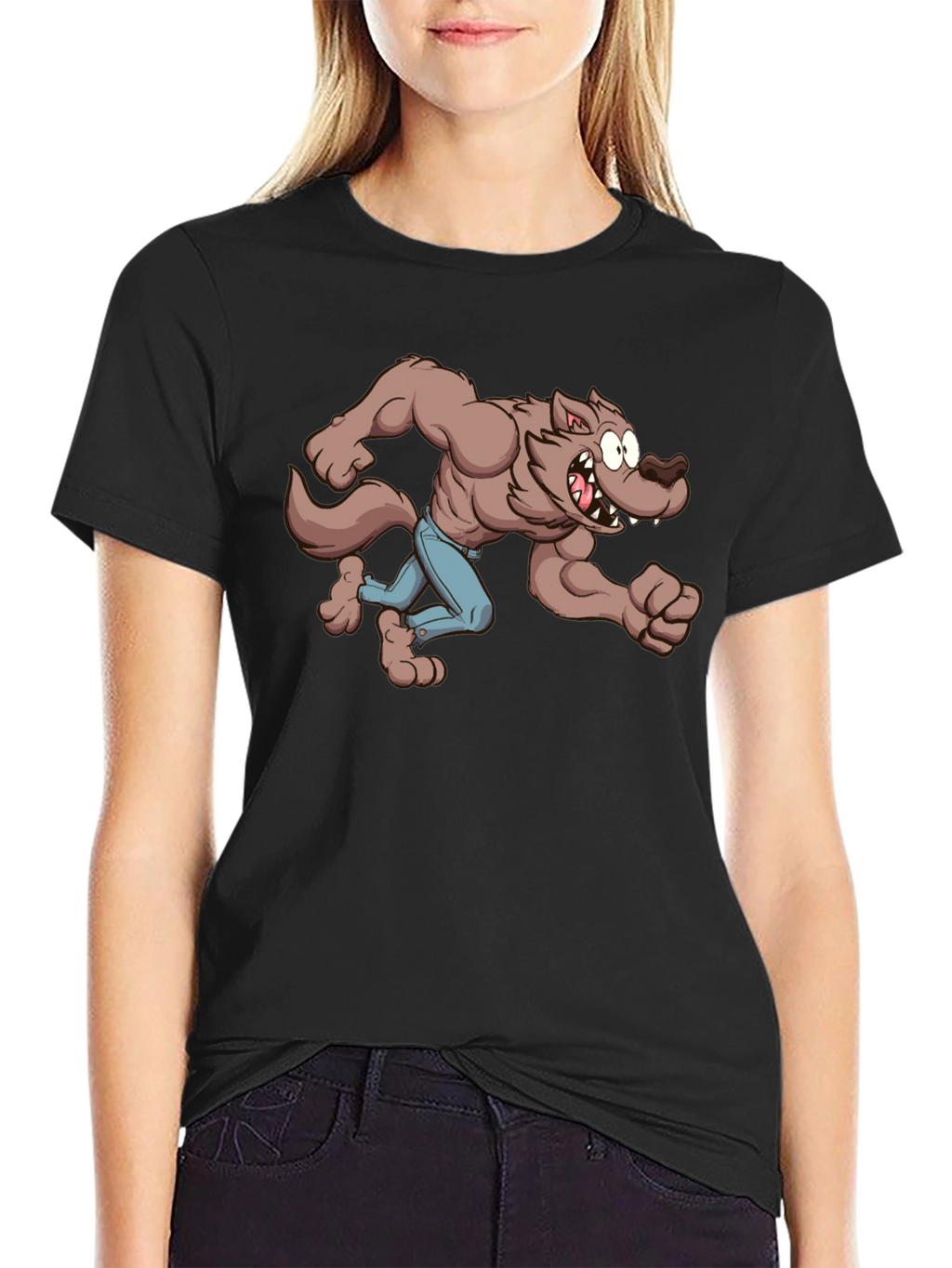 Cartoon Werewolf Graphic Tee - Black