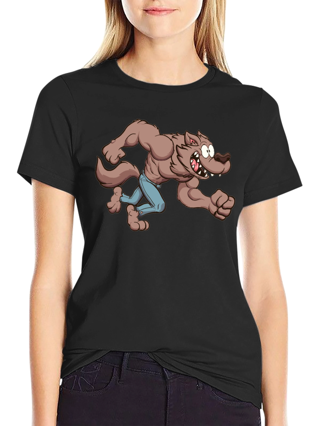 Cartoon Werewolf Graphic Tee - Black
