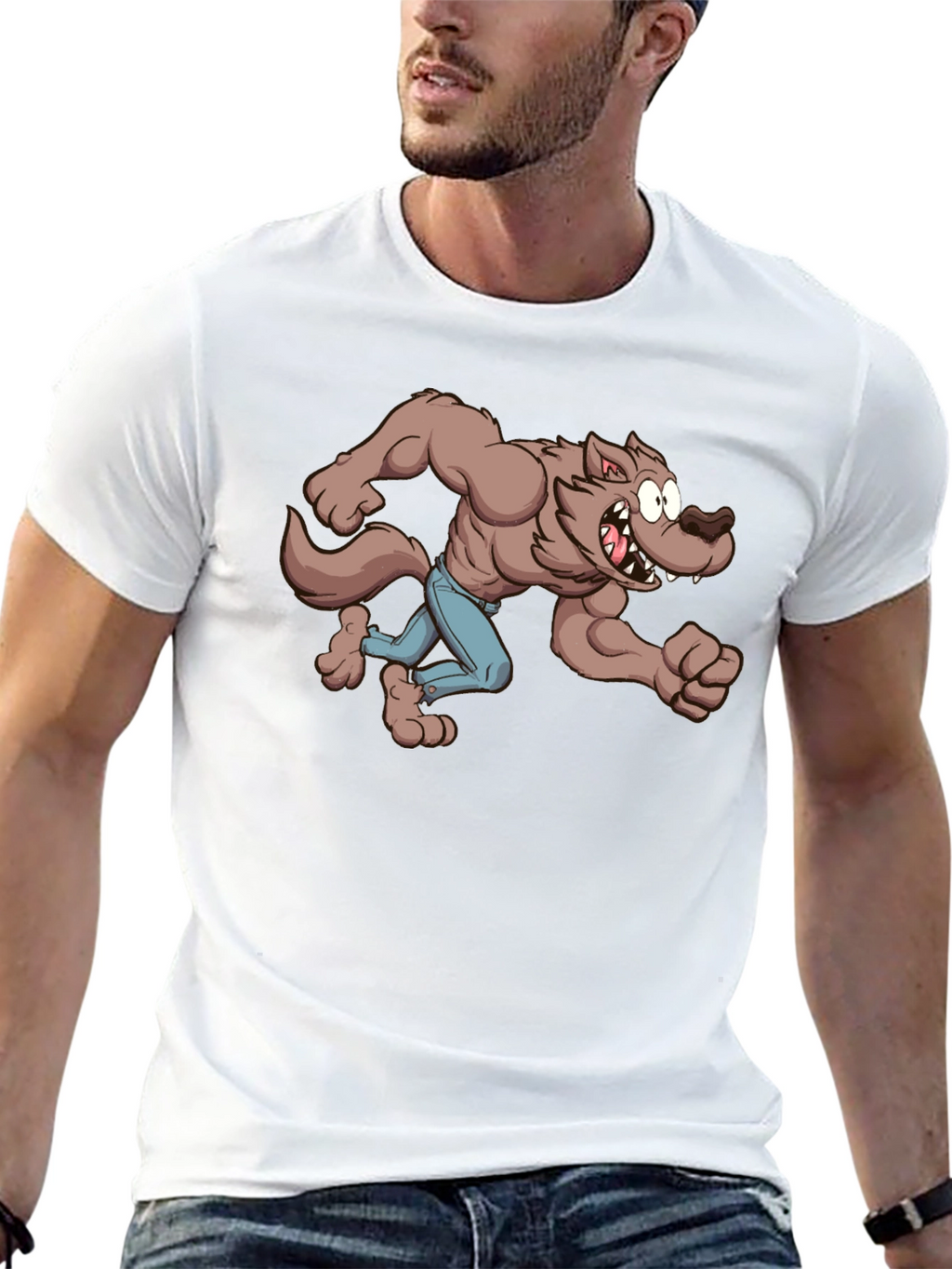 Cartoon Werewolf Graphic Tee - Black