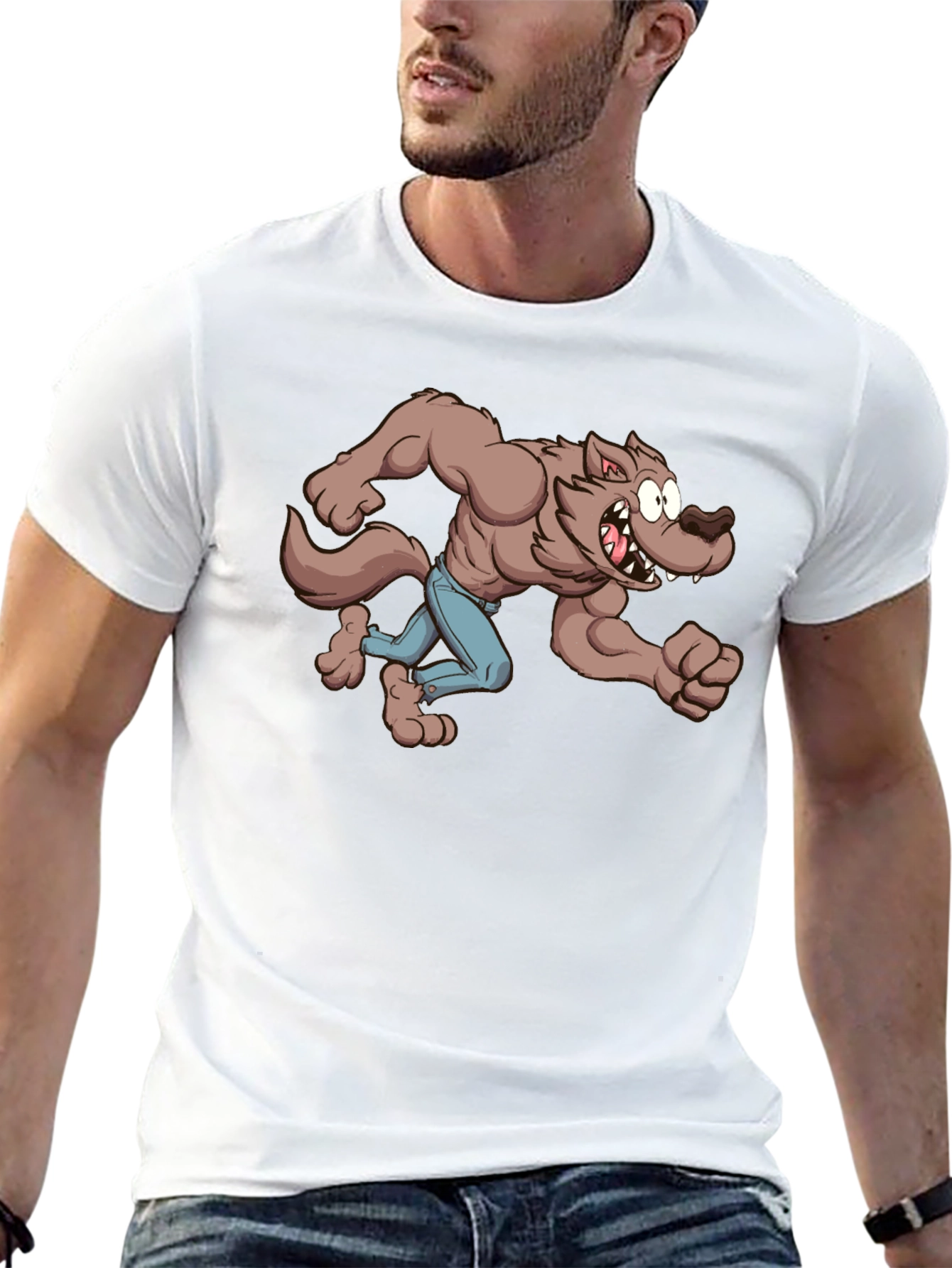 Cartoon Werewolf Graphic Tee - Black