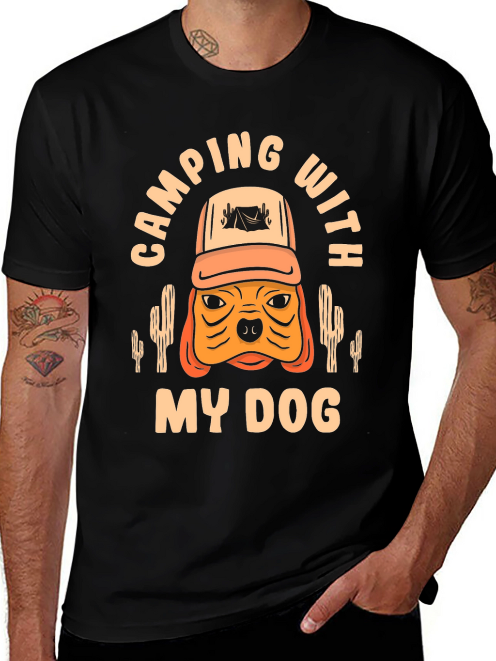 Camping With My Dog Black T-Shirt