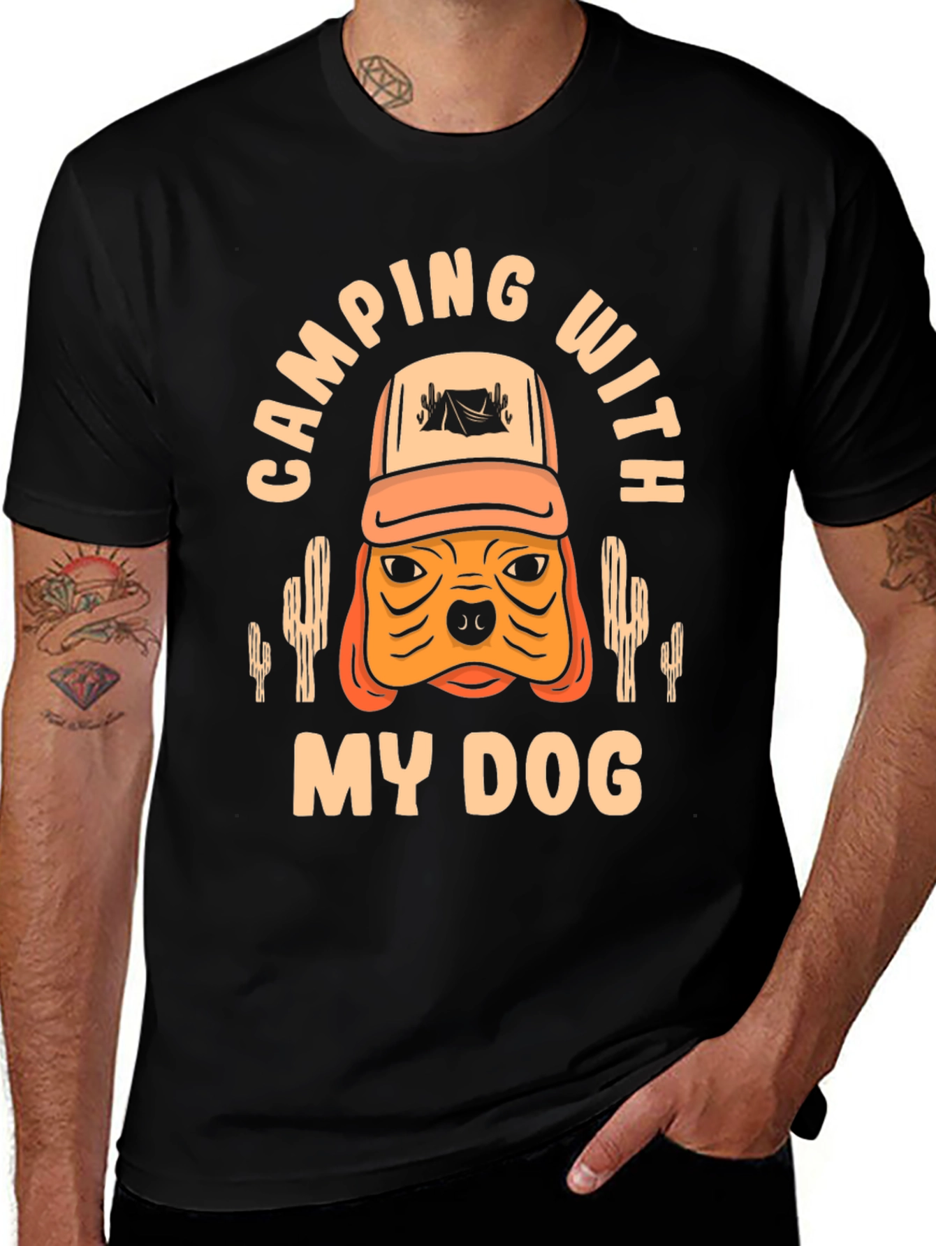 Camping With My Dog Black T-Shirt