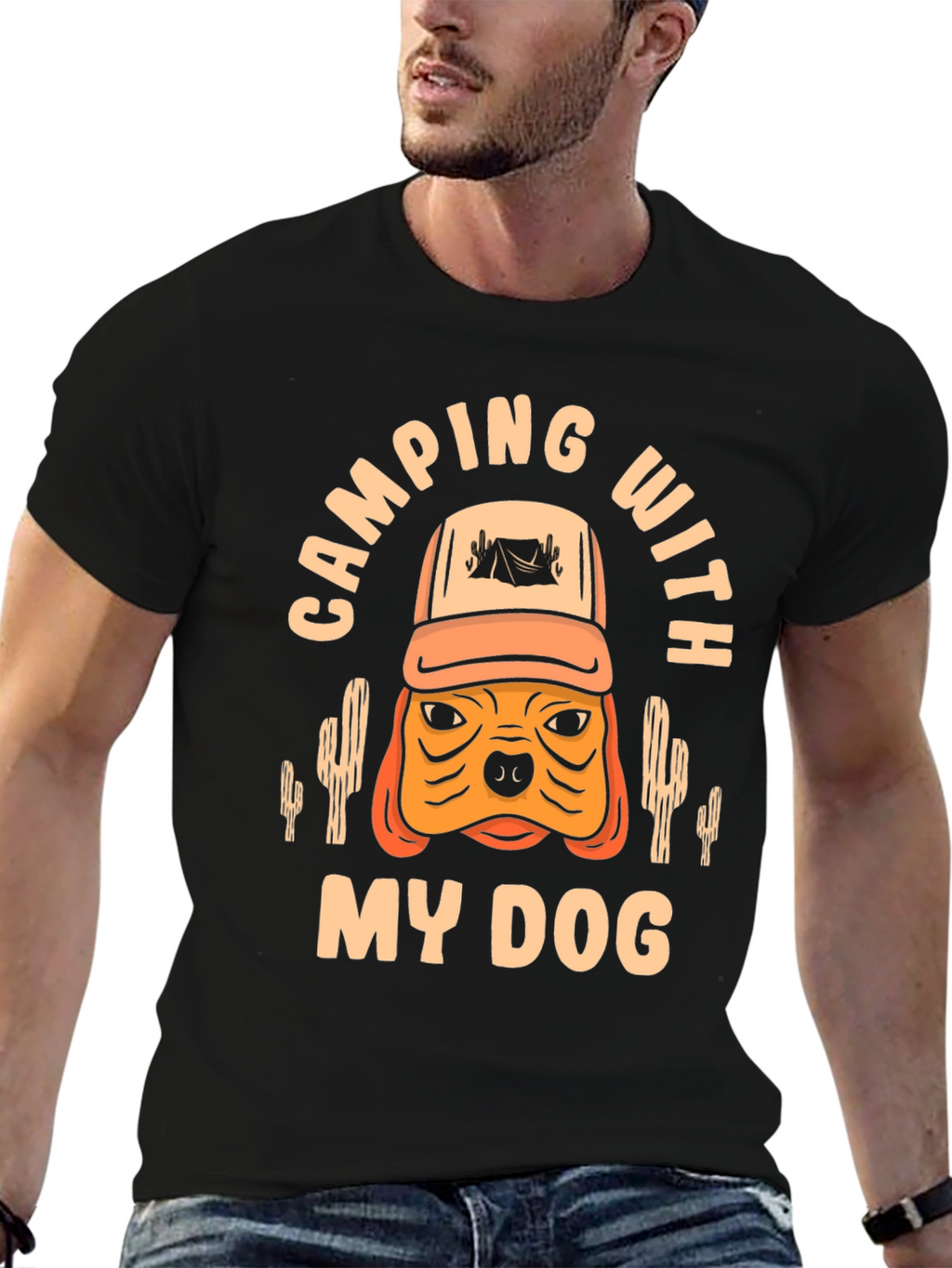 Camping With My Dog Black T-Shirt