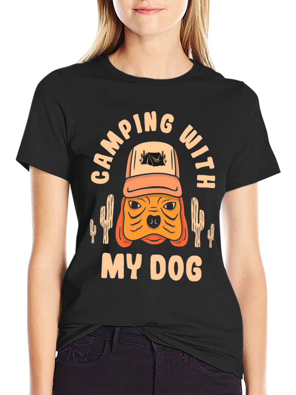 Camping With My Dog Black T-Shirt