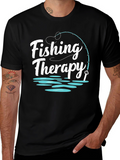 Fishing Therapy Graphic Tee - Black Cotton Shirt