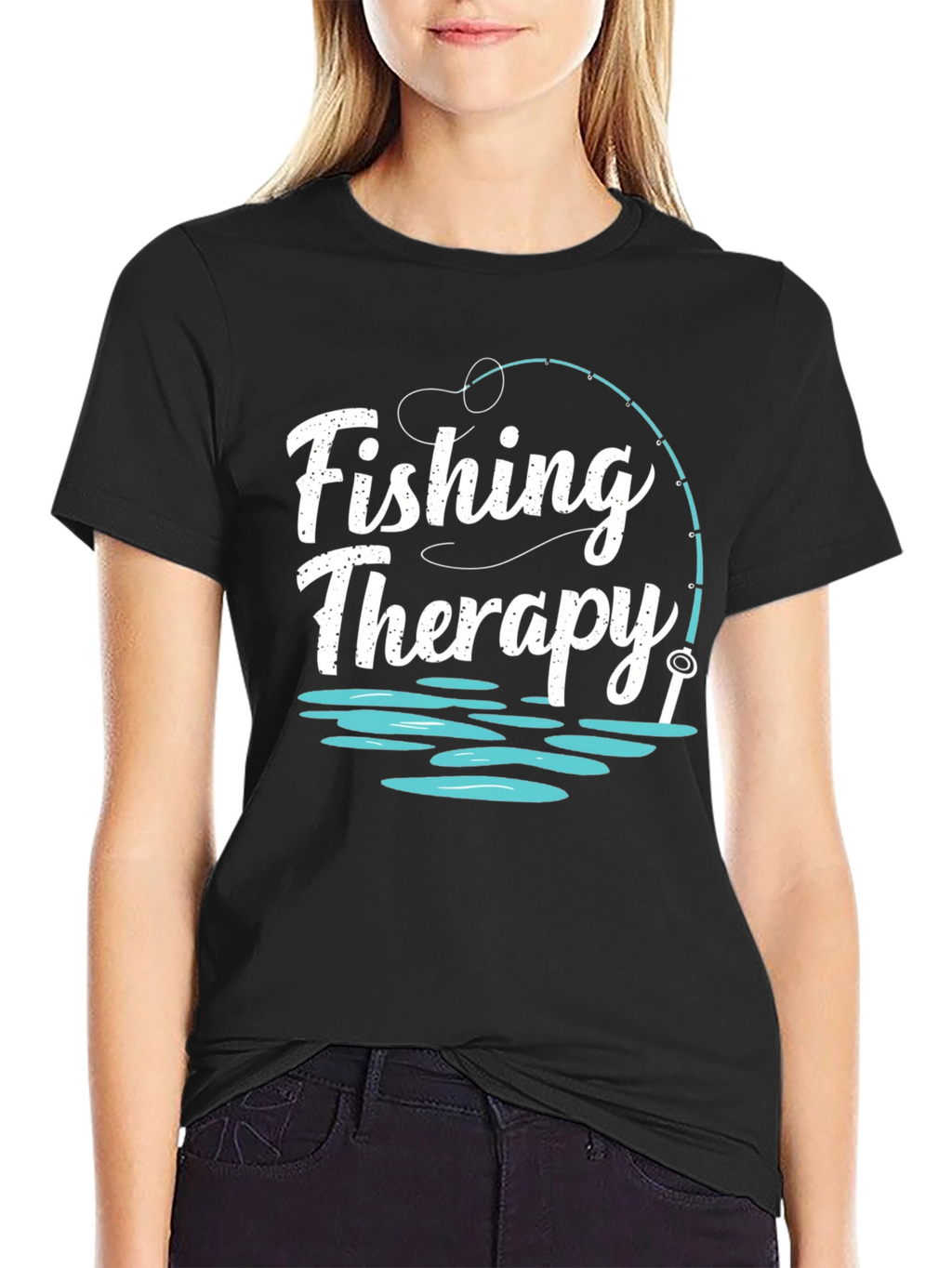 Fishing Therapy Graphic Tee - Black Cotton Shirt