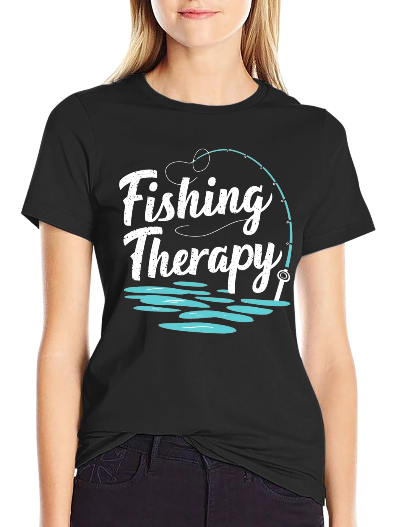 Fishing Therapy Graphic Tee - Black Cotton Shirt