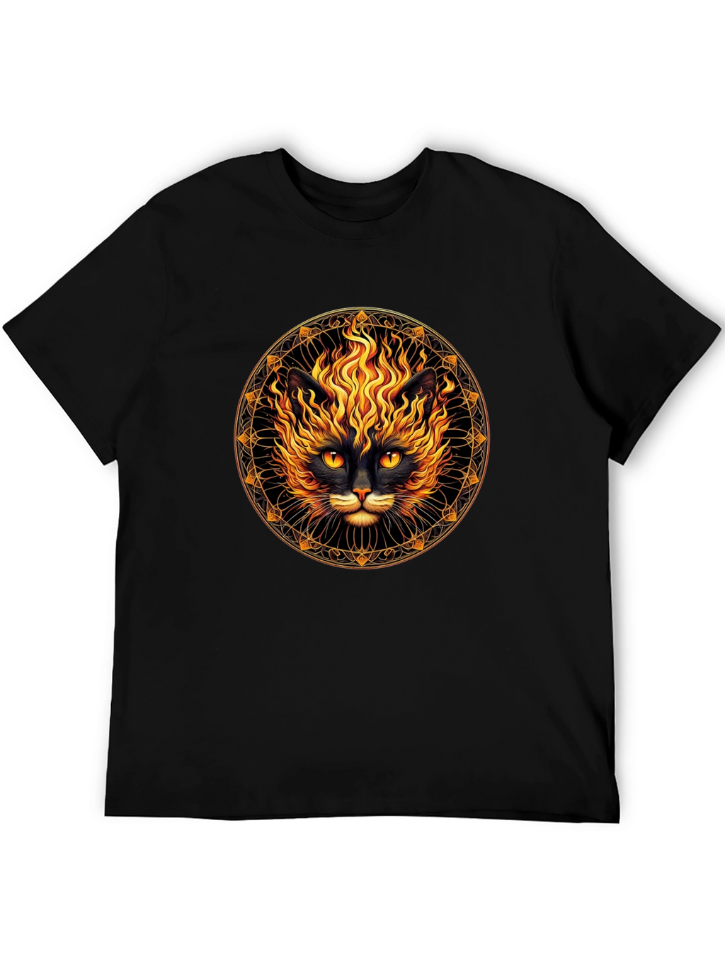 Fiery Cat Graphic T-Shirt - Black