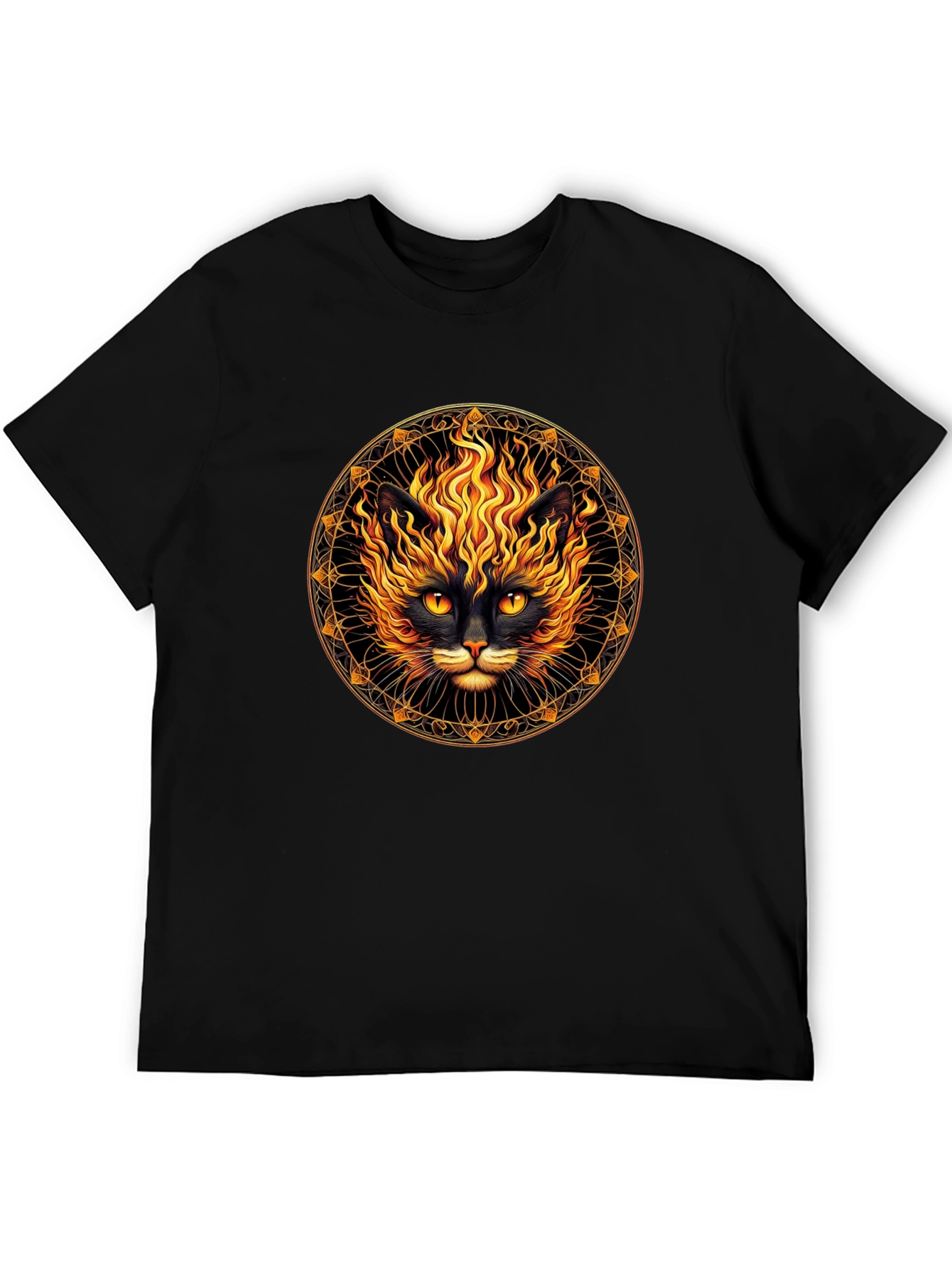Fiery Cat Graphic T-Shirt - Black