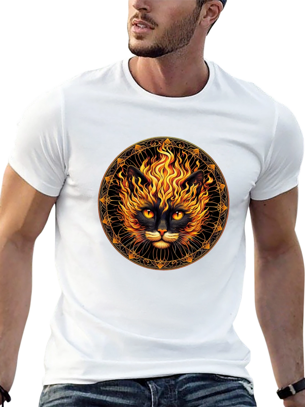 Fiery Cat Graphic T-Shirt - Black