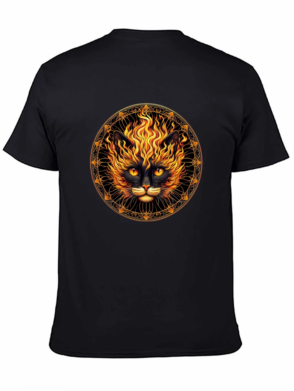 Fiery Cat Graphic T-Shirt - Black