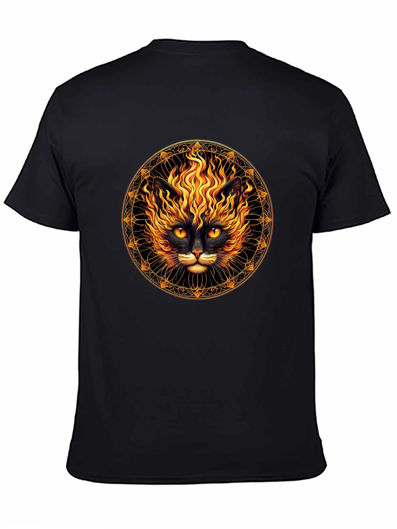 Fiery Cat Graphic T-Shirt - Black