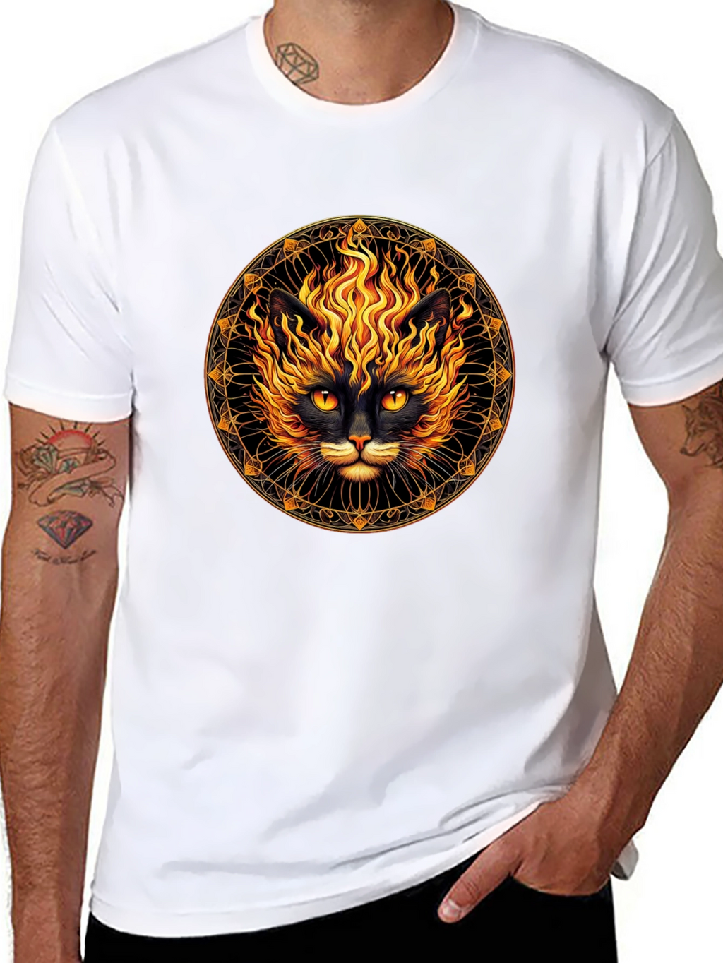 Fiery Cat Graphic T-Shirt - Black