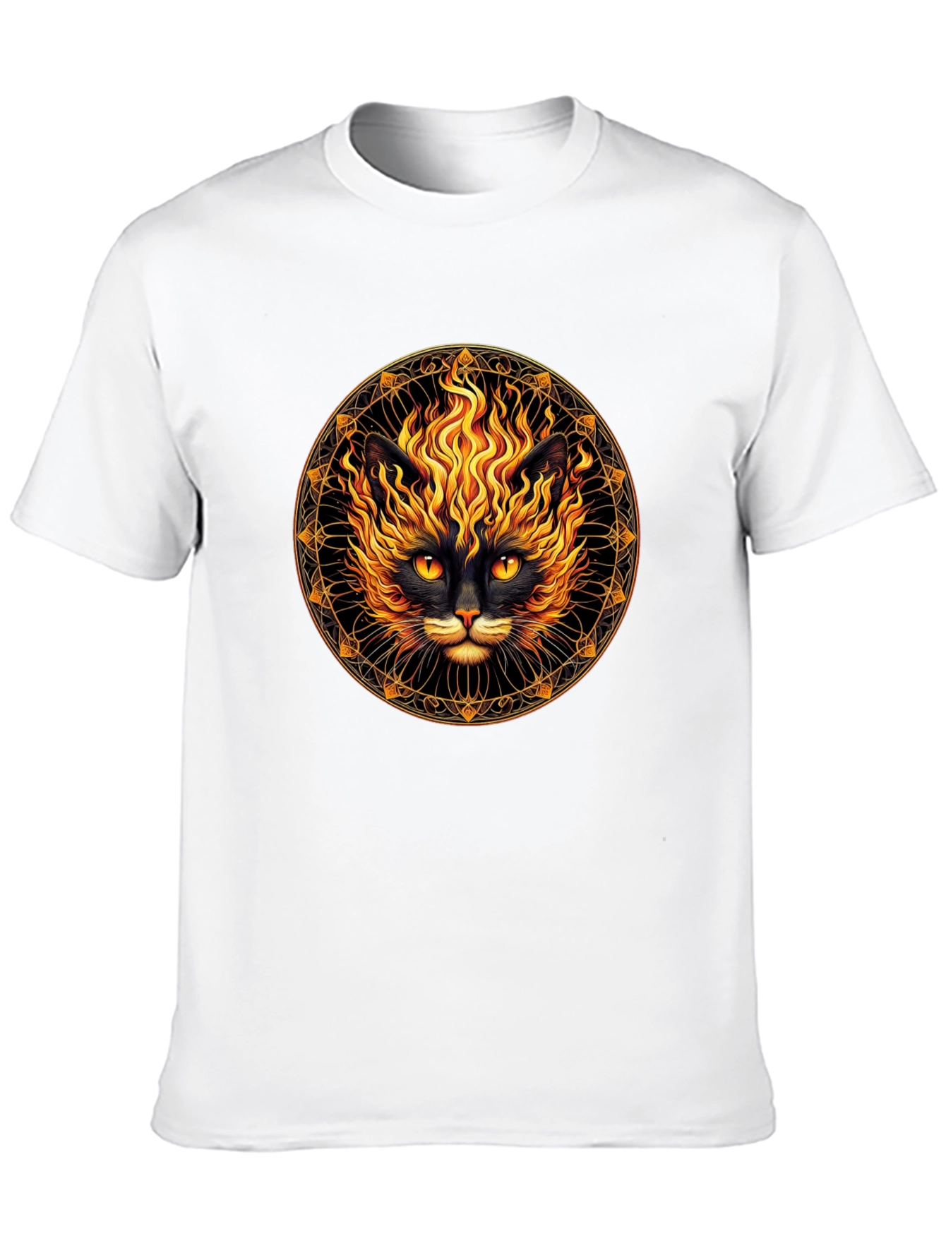 Fiery Cat Graphic T-Shirt - Black