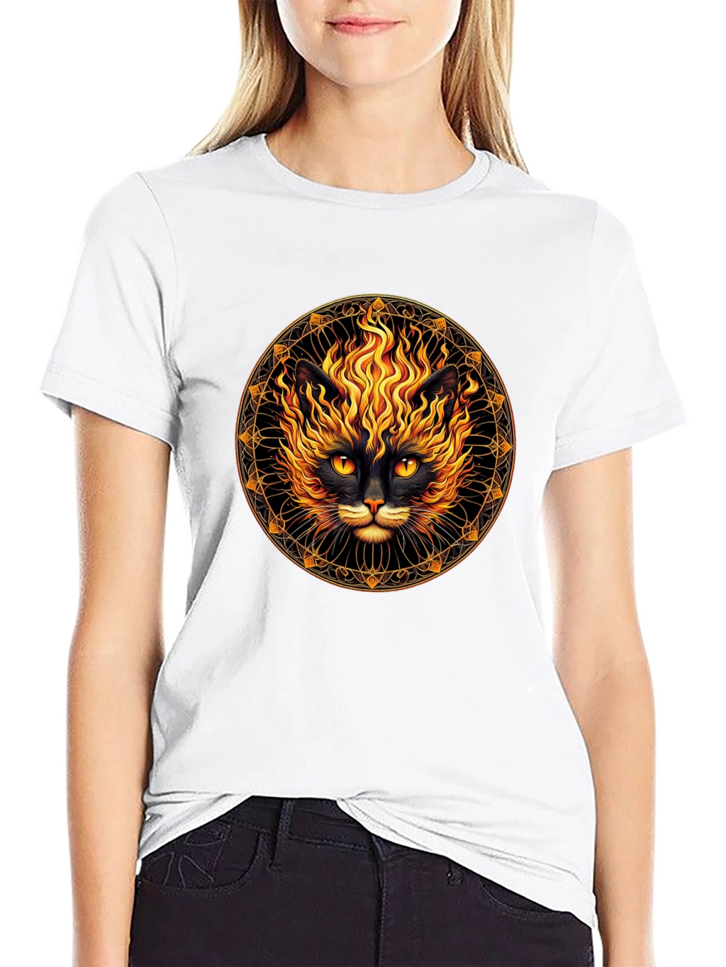 Fiery Cat Graphic T-Shirt - Black