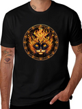Fiery Cat Graphic T-Shirt - Black