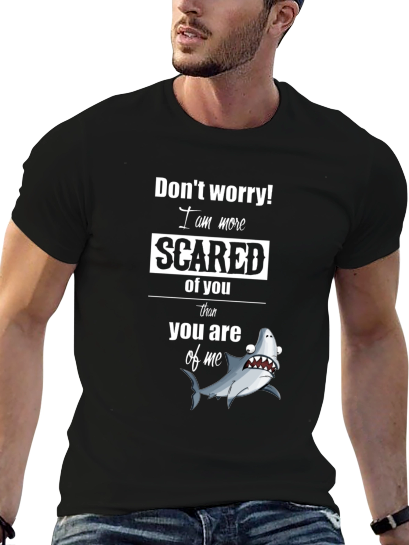 Scared Shark Graphic Tee - Humorous Novelty Shirt