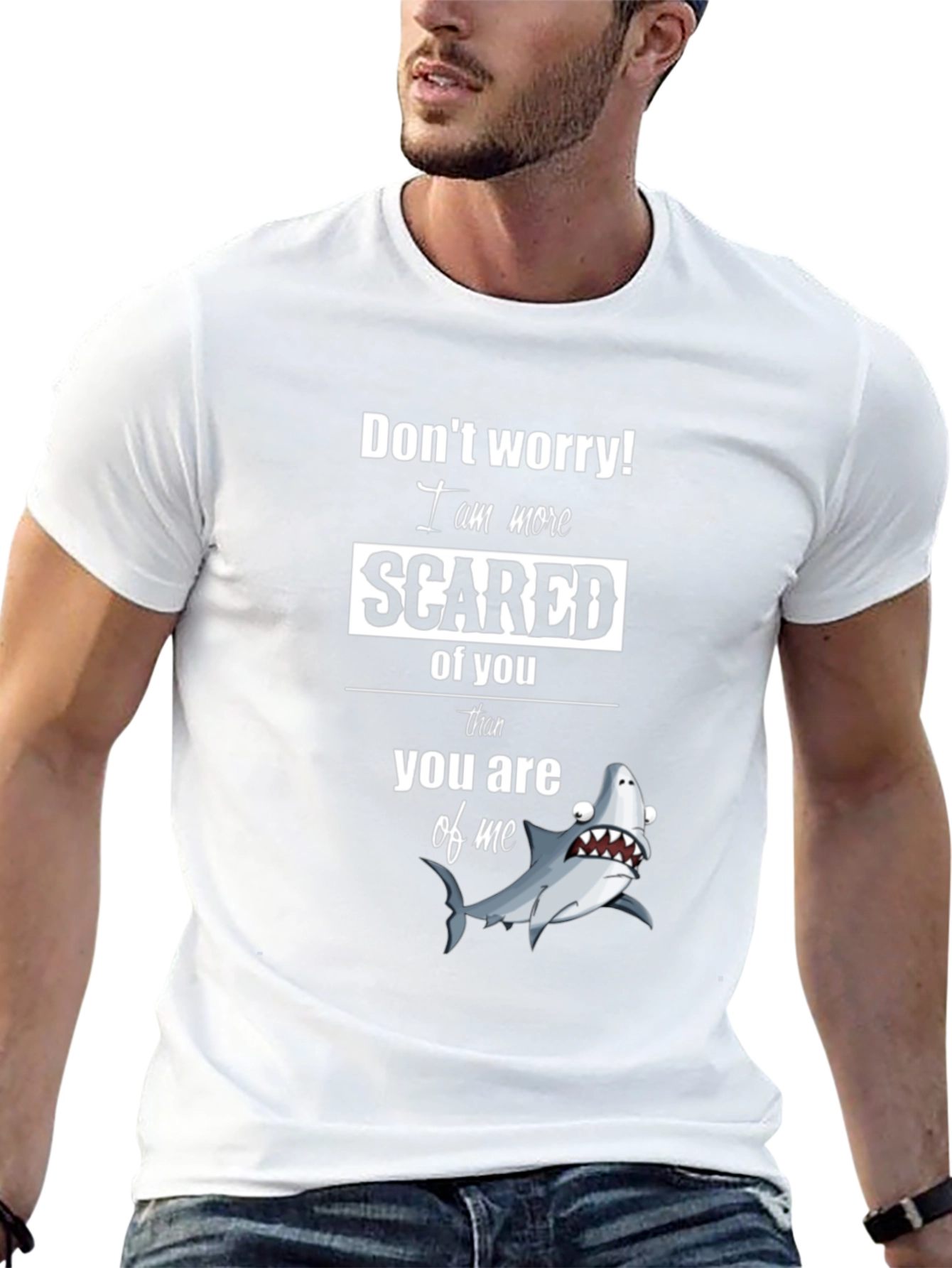 Scared Shark Graphic Tee - Humorous Novelty Shirt