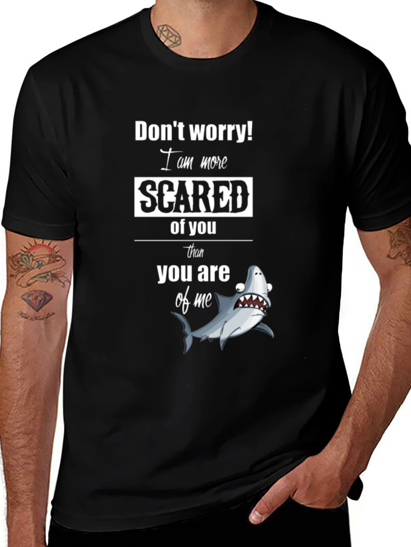 Scared Shark Graphic Tee - Humorous Novelty Shirt